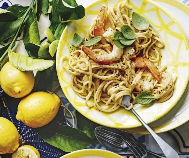 Pasta al limone met gamba’s
